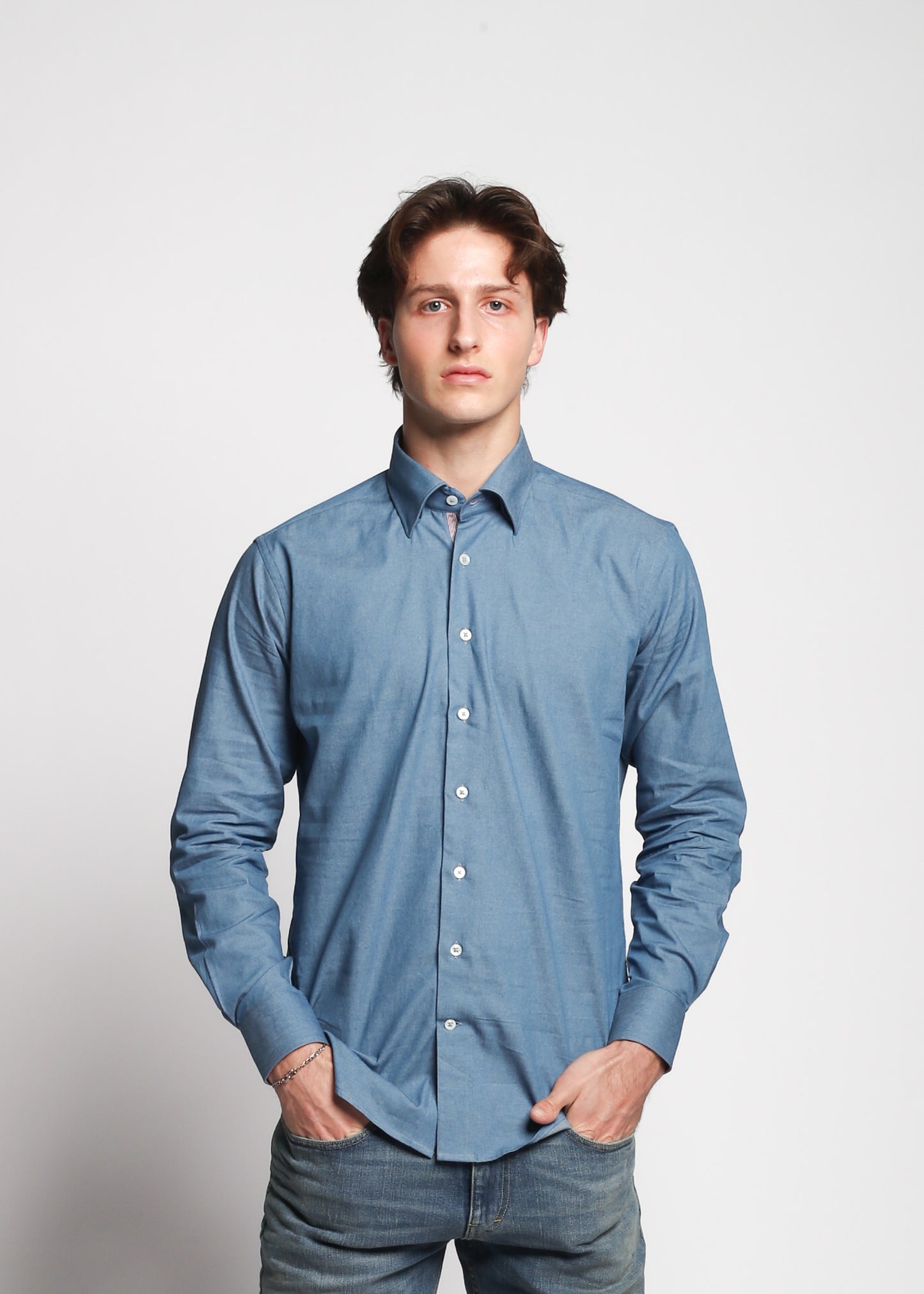 dress shirt and jeans Dei Vinc Men's Shirts Chambray Denim Button Down with Pearl Buttons